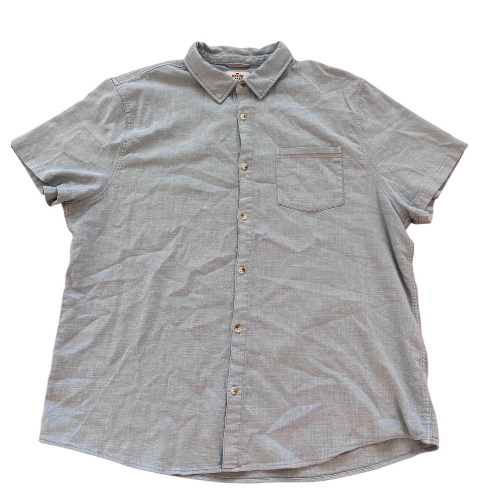 Marine Layer Mens XX-Large Short Sleeve Button Down Shirt Light Blue Textured